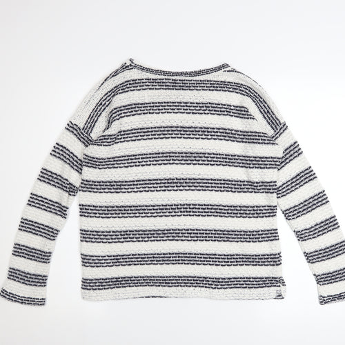 New Look Womens Blue White Striped Knit Boat Neck Jumper Size 10