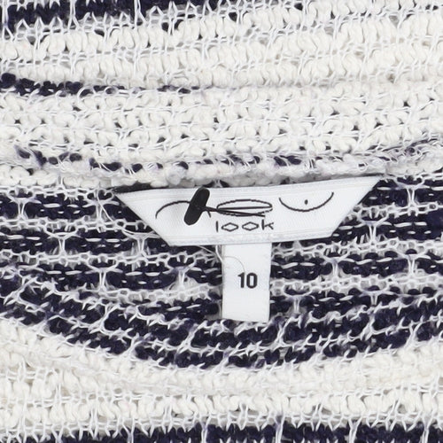New Look Womens Blue White Striped Knit Boat Neck Jumper Size 10