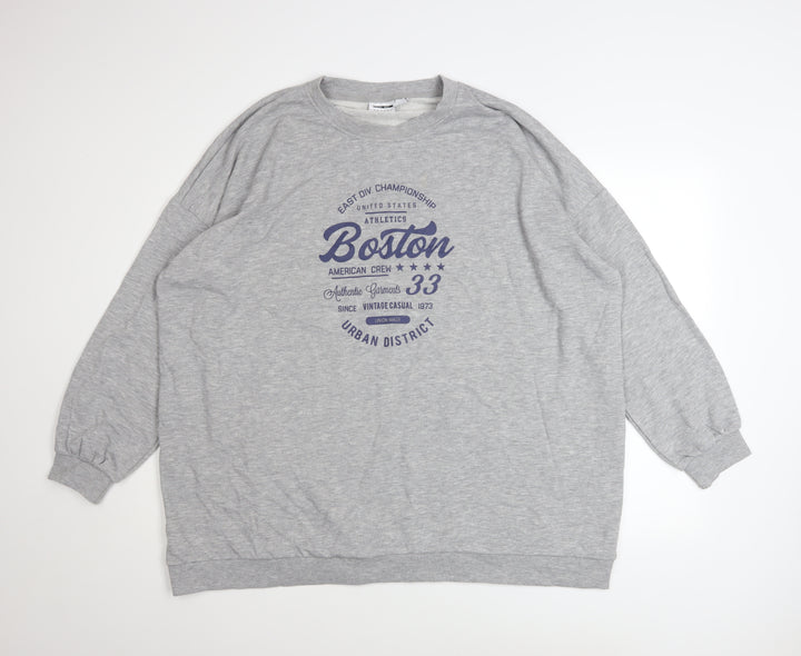Noisy May Women's Grey Oversized Boston Print Sweatshirt Size 18