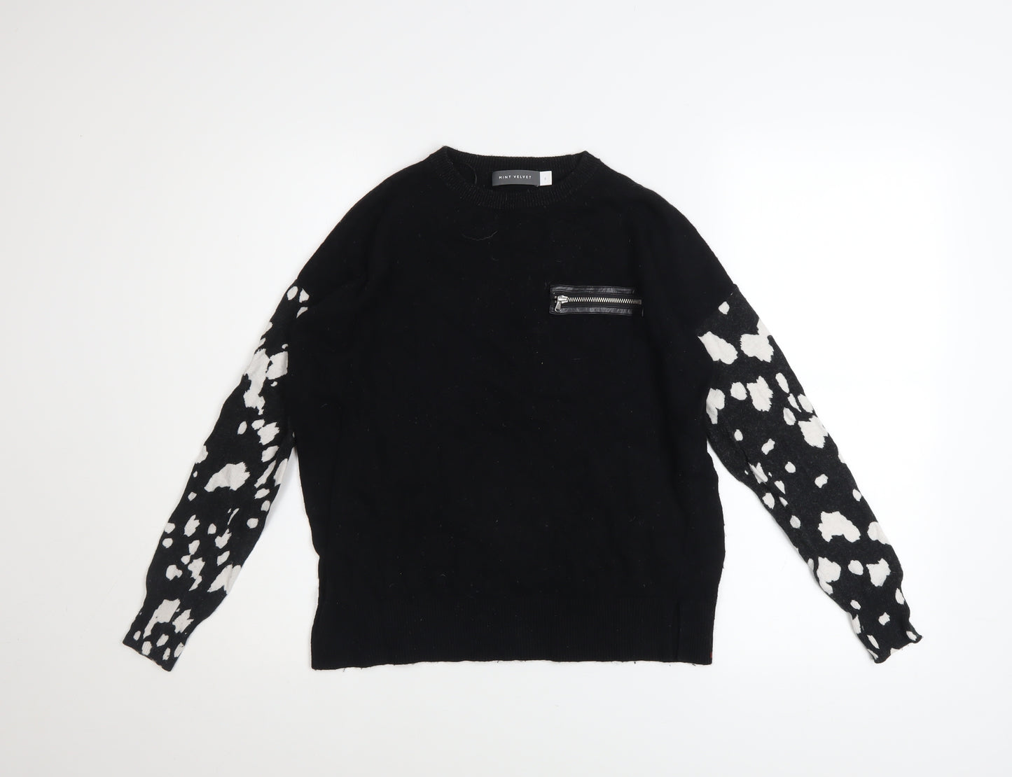 Mint Velvet Women's Black & White Animal Print Wool Pullover Jumper Size 8