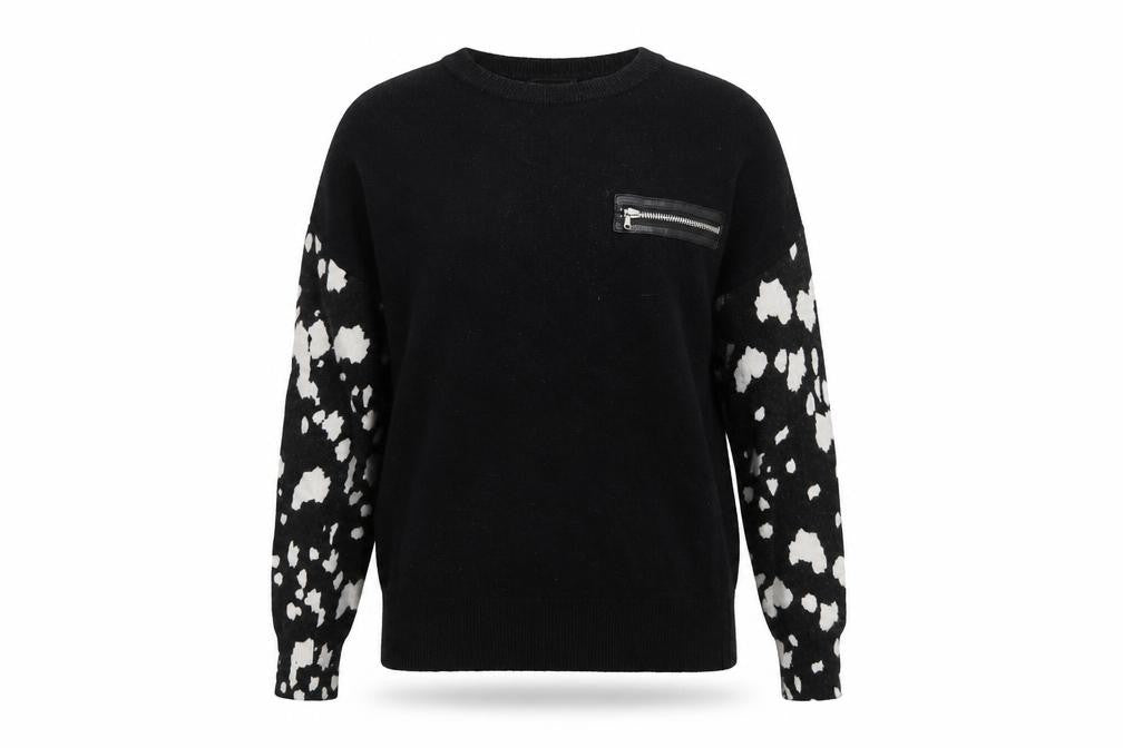 Front view of Mint Velvet Women's Black & White Animal Print Wool jumper, size 8