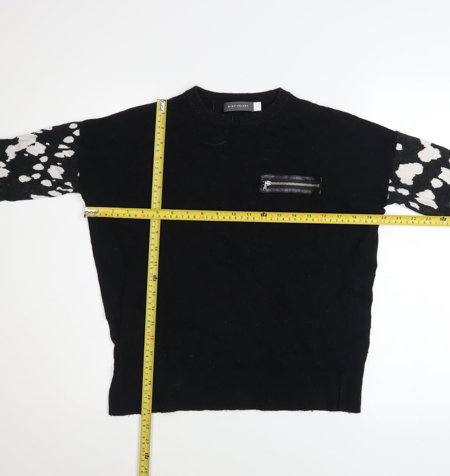 Mint Velvet Women's Black & White Animal Print Wool Pullover Jumper Size 8