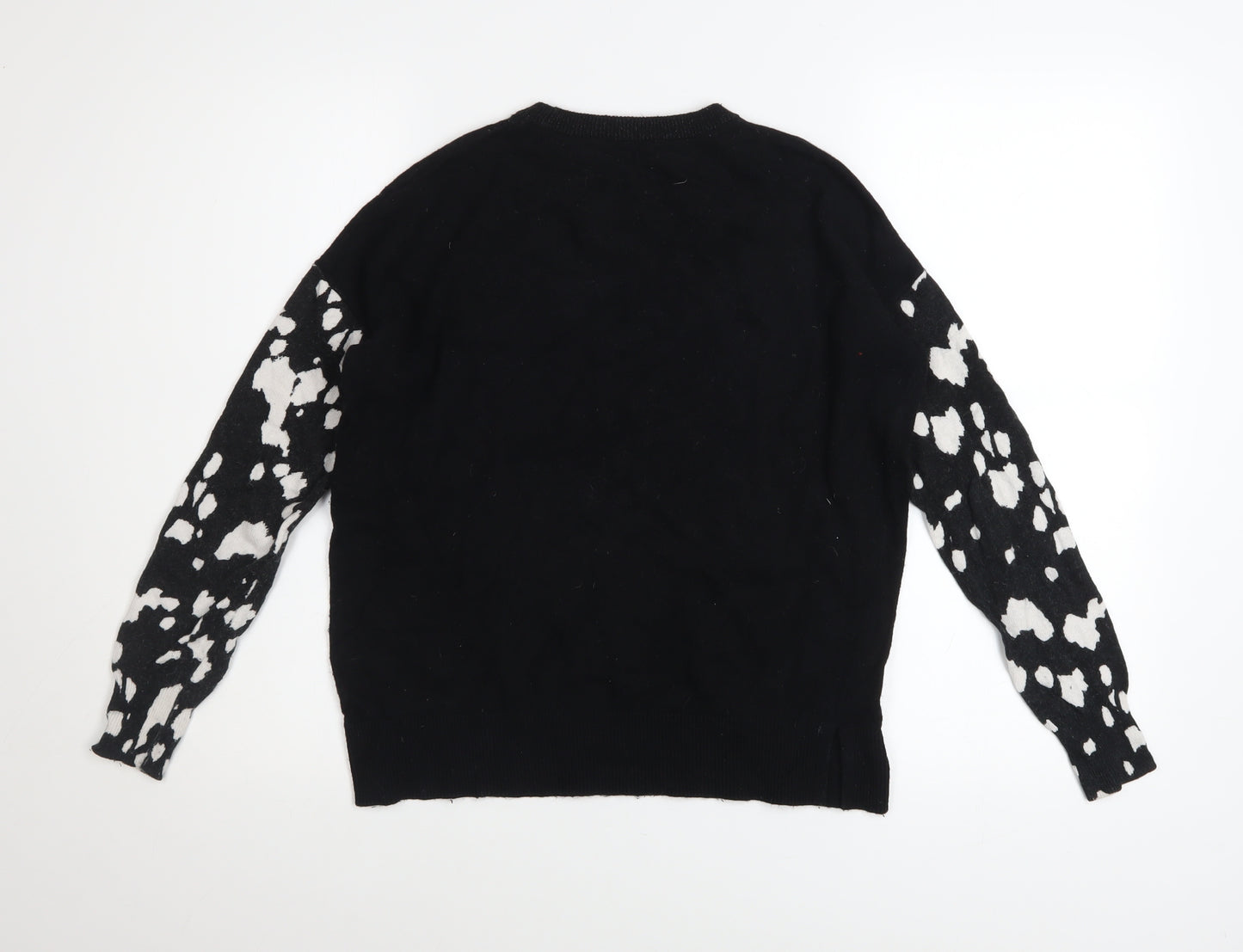 Mint Velvet Women's Black & White Animal Print Wool Pullover Jumper Size 8