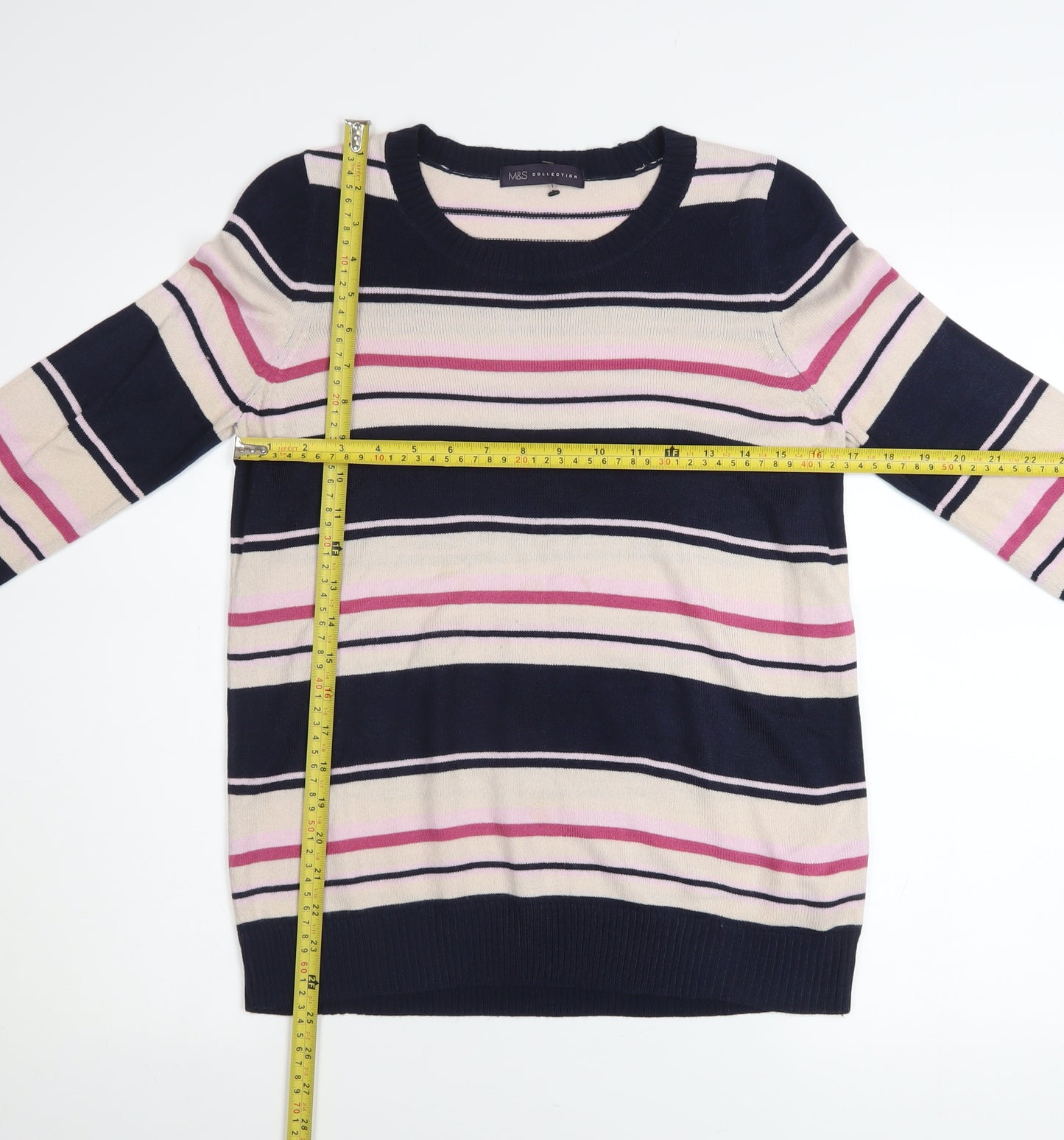 Marks and Spencer Womens Navy Stripe Pullover Jumper Size 10