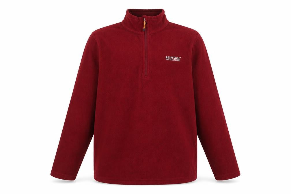 Front view of Regatta women’s red fleece 1/4 zip pullover sweatshirt uk 14