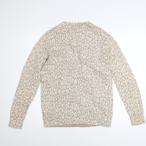 Gap Womens Beige Animal Print Cotton V-Neck Cardigan M