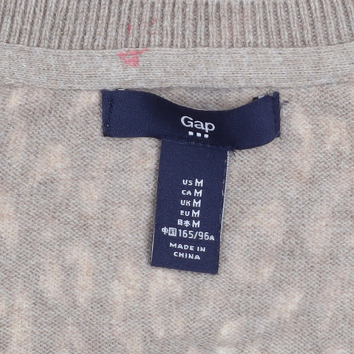 Gap Womens Beige Animal Print Cotton V-Neck Cardigan M