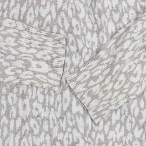 Gap Womens Beige Animal Print Cotton V-Neck Cardigan M