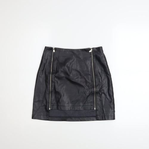 Primark Women Black PU Coated Mini Pencil Skirt Size 6