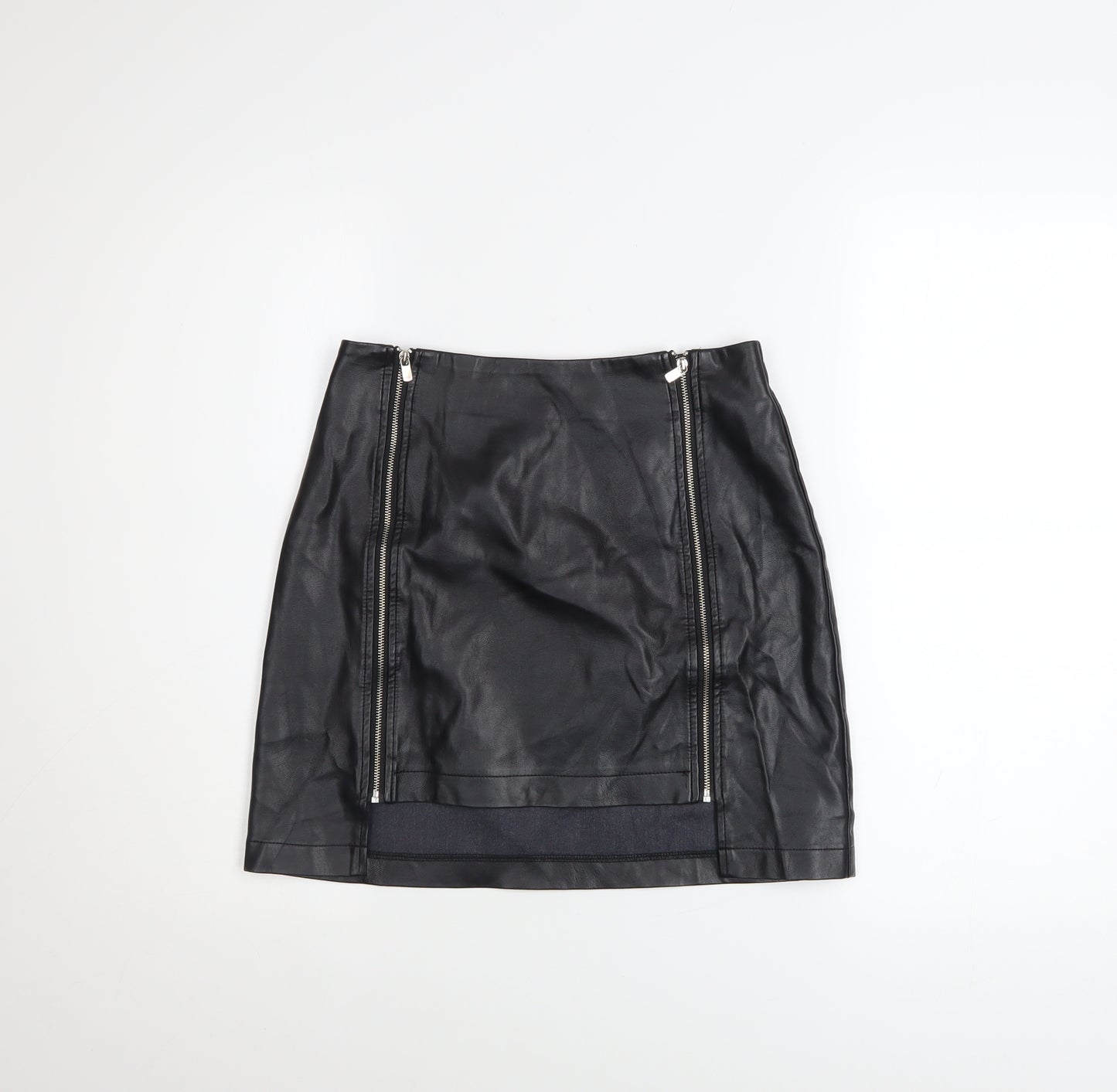 Primark Women Black PU Coated Mini Pencil Skirt Size 6