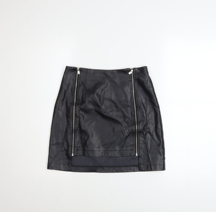 Primark Women Black PU Coated Mini Pencil Skirt Size 6