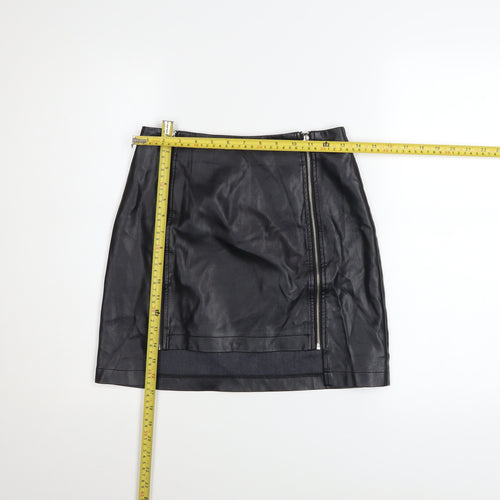 Primark Women Black PU Coated Mini Pencil Skirt Size 6