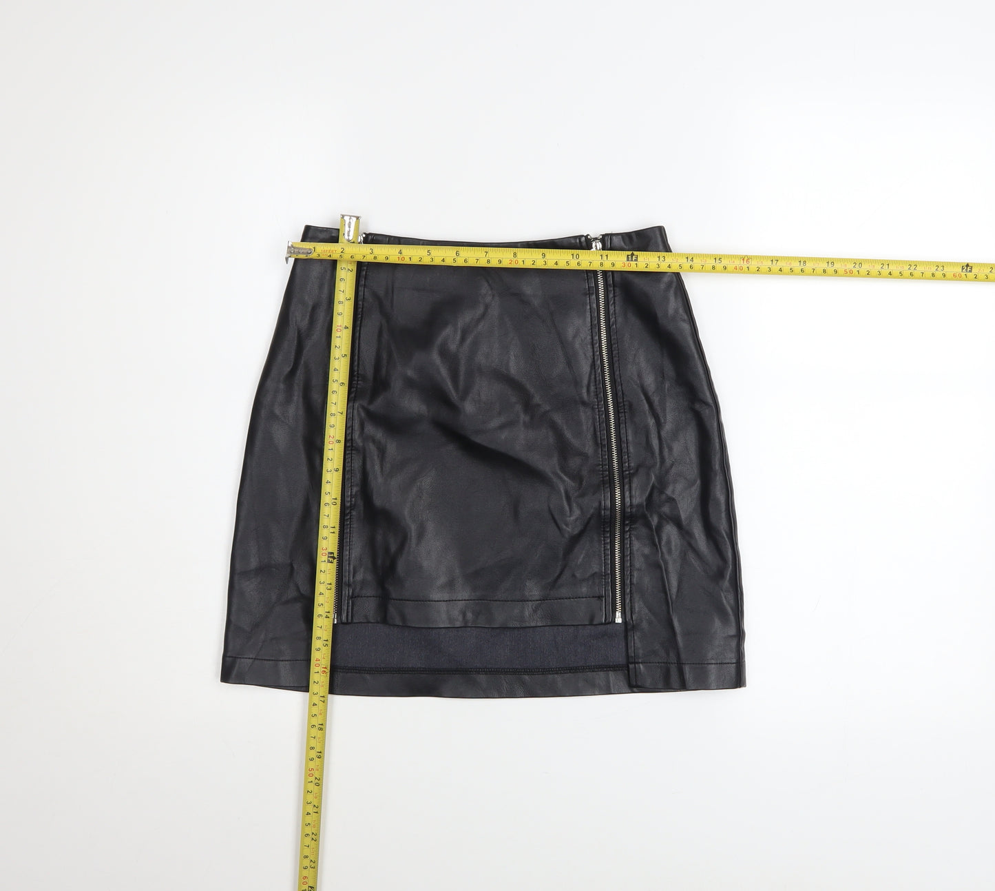 Primark Women Black PU Coated Mini Pencil Skirt Size 6