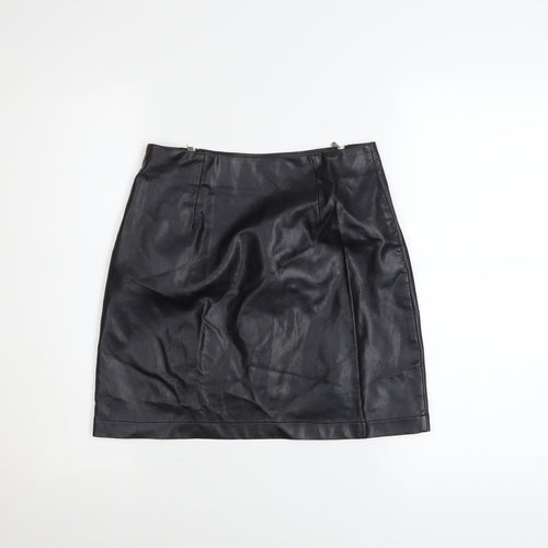 Primark Women Black PU Coated Mini Pencil Skirt Size 6