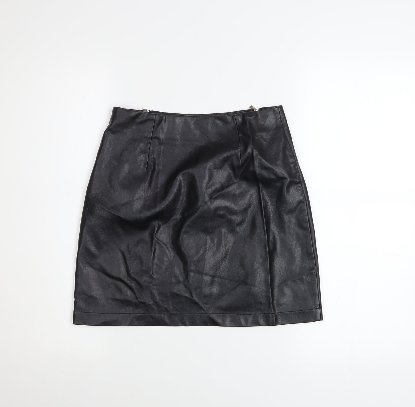 Primark Women Black PU Coated Mini Pencil Skirt Size 6