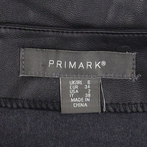 Primark Women Black PU Coated Mini Pencil Skirt Size 6