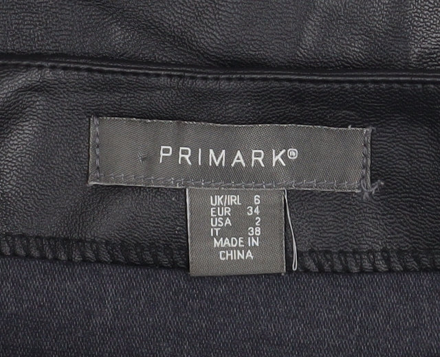 Primark Women Black PU Coated Mini Pencil Skirt Size 6