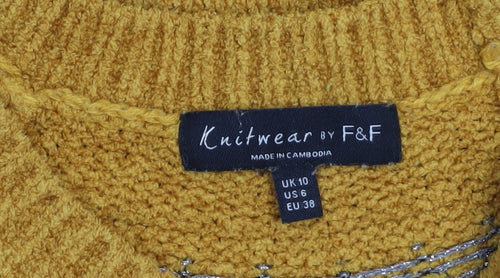 F&F Women's Yellow Fair Isle Knit Pullover Jumper UK 10