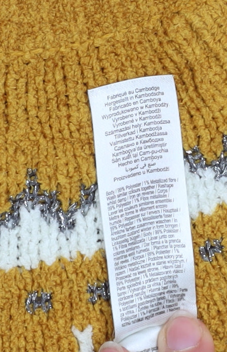 F&F Women's Yellow Fair Isle Knit Pullover Jumper UK 10