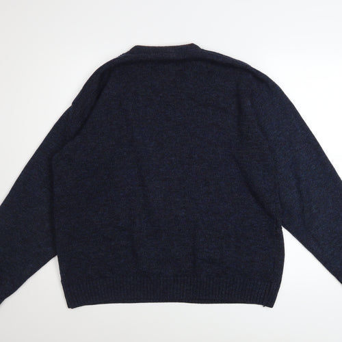 BH Men's Blue Wool Blend V-Neck Knitted Pullover Jumper Size M