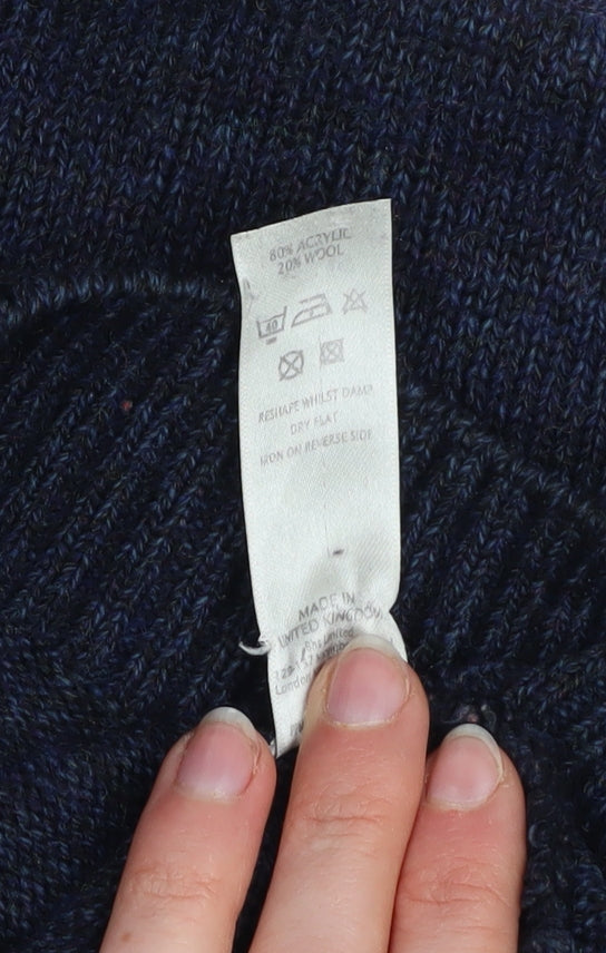 BH Men's Blue Wool Blend V-Neck Knitted Pullover Jumper Size M