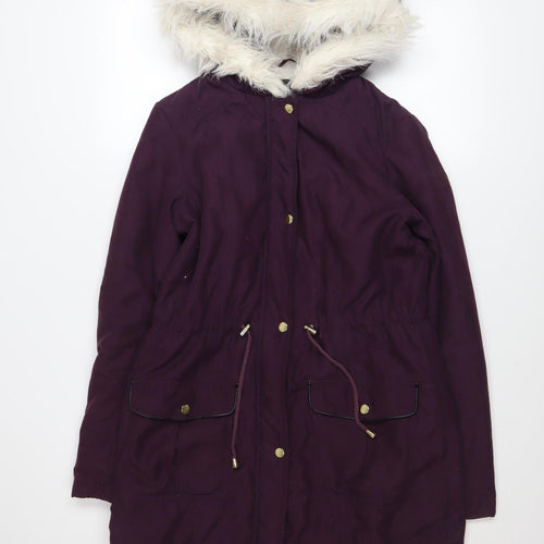 Dorothy Perkins Women’s Purple Faux Fur Hooded Parka Coat Size 10