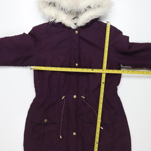 Dorothy Perkins Women’s Purple Faux Fur Hooded Parka Coat Size 10