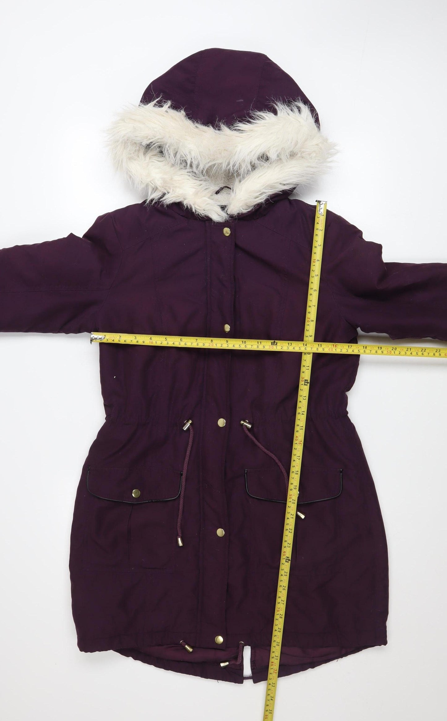 Dorothy Perkins Women’s Purple Faux Fur Hooded Parka Coat Size 10