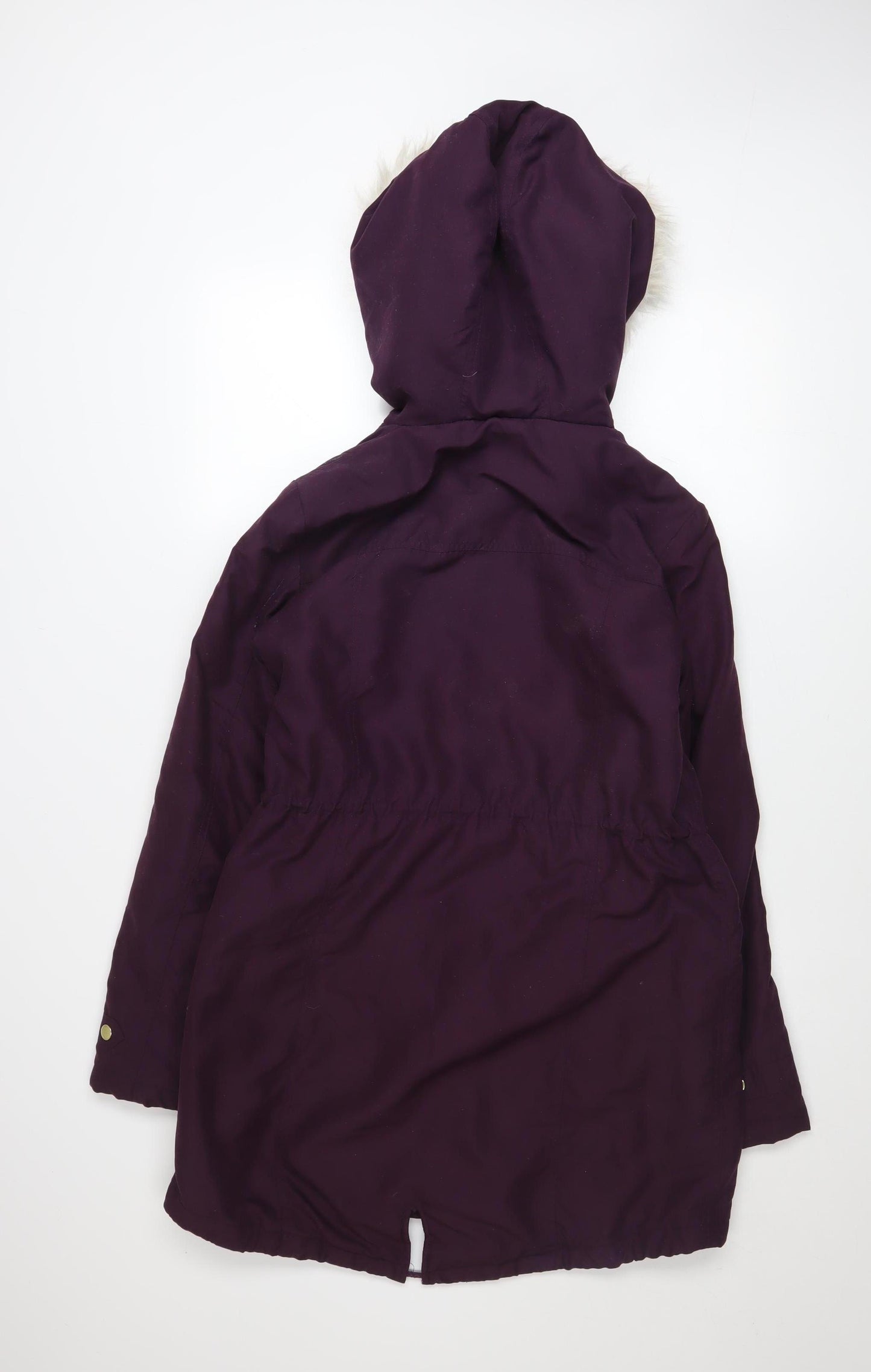 Dorothy Perkins Women’s Purple Faux Fur Hooded Parka Coat Size 10