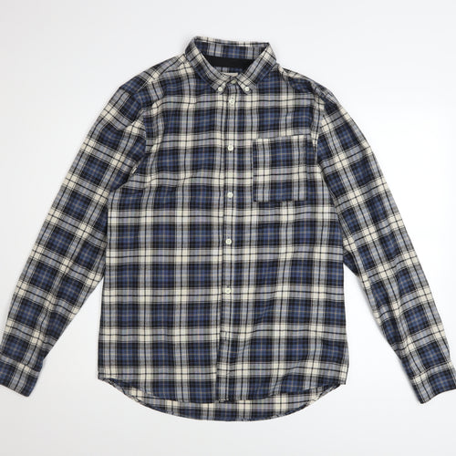 River Island Men's Blue Check Long Sleeve Button-Up Shirt Size M