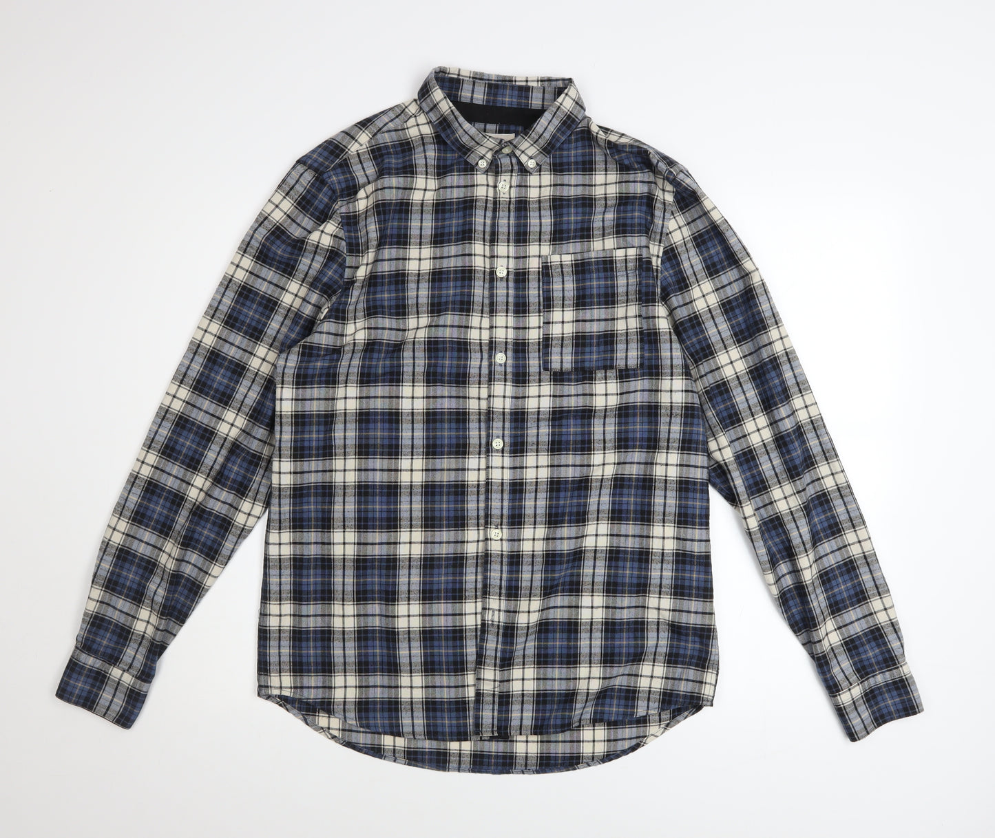 River Island Men's Blue Check Long Sleeve Button-Up Shirt Size M