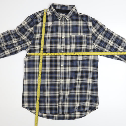 River Island Men's Blue Check Long Sleeve Button-Up Shirt Size M