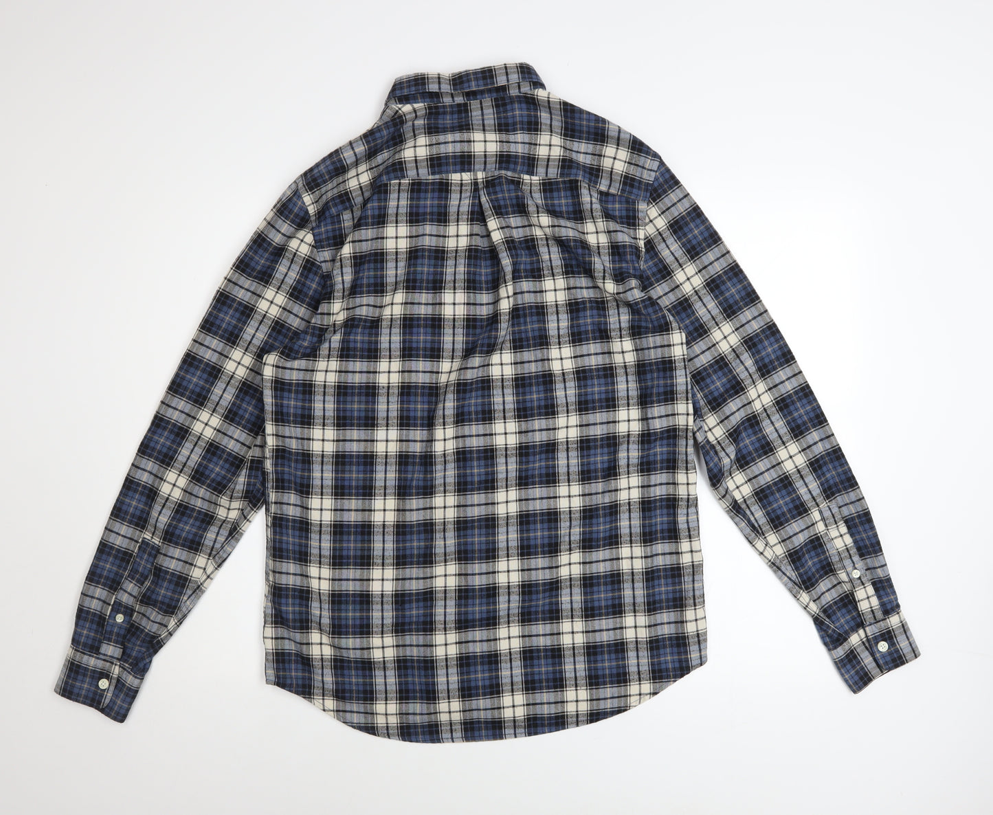 River Island Men's Blue Check Long Sleeve Button-Up Shirt Size M