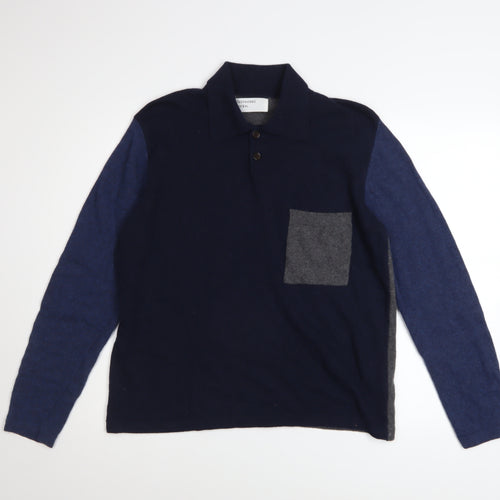 Universal Works Men’s Blue Wool Cashmere Collared Henley Jumper Size S