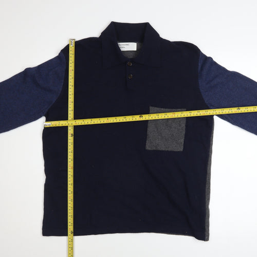 Universal Works Men’s Blue Wool Cashmere Collared Henley Jumper Size S