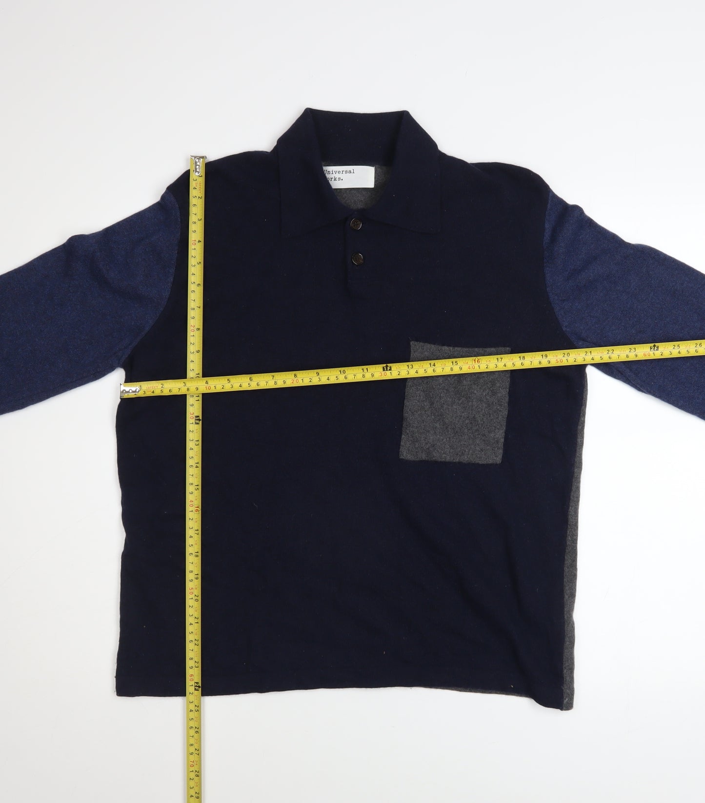 Universal Works Men’s Blue Wool Cashmere Collared Henley Jumper Size S