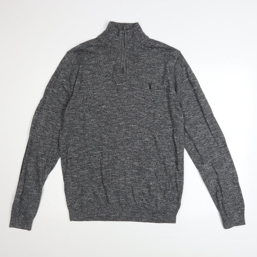Next Men’s Grey Cotton Blend 1/2 Zip High Neck Jumper Size M