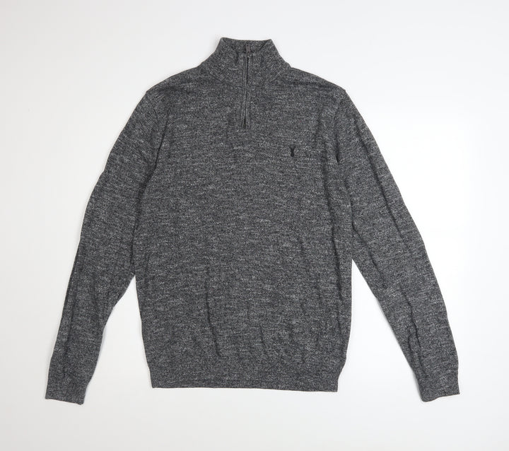Next Men’s Grey Cotton Blend 1/2 Zip High Neck Jumper Size M