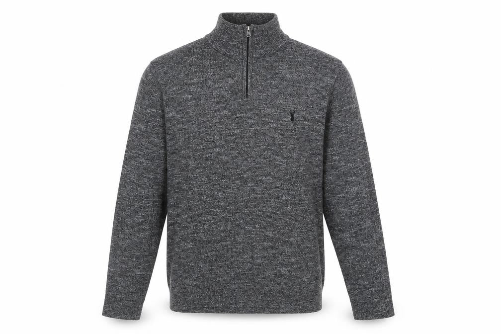 Front view of Next Men’s Grey Cotton Blend 1/2 Zip High Neck Jumper, size M