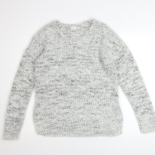 SO Womens Grey V-Neck Chunky Knit Pullover Jumper Size S