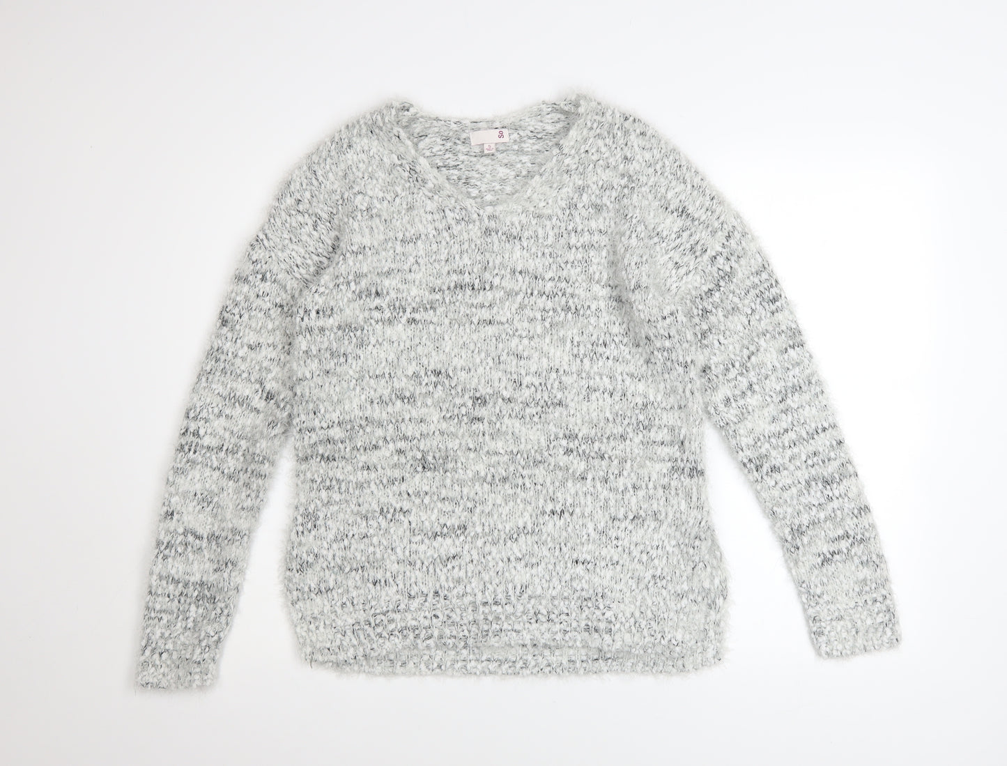 SO Womens Grey V-Neck Chunky Knit Pullover Jumper Size S