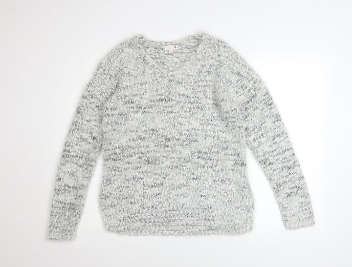 SO Womens Grey V-Neck Chunky Knit Pullover Jumper Size S