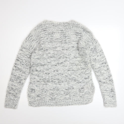 SO Womens Grey V-Neck Chunky Knit Pullover Jumper Size S