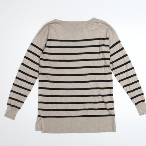 F&F Women’s Beige Striped Boat Neck Long Sleeve Pullover Jumper Size 4