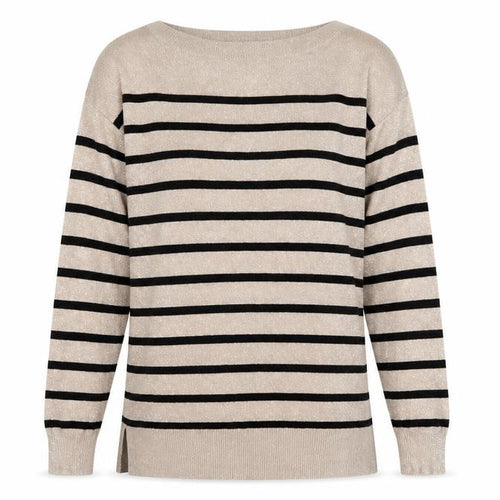 F&F Women’s Beige Striped Boat Neck Long Sleeve Pullover Jumper Size 4