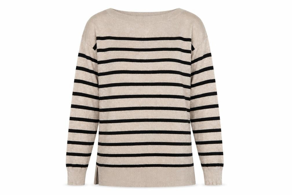 F&F Women’s Beige Striped Boat Neck Long Sleeve Pullover Jumper Size 4