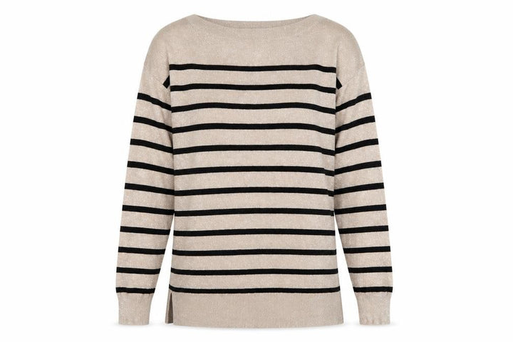 F&F Women’s Beige Striped Boat Neck Long Sleeve Pullover Jumper Size 4