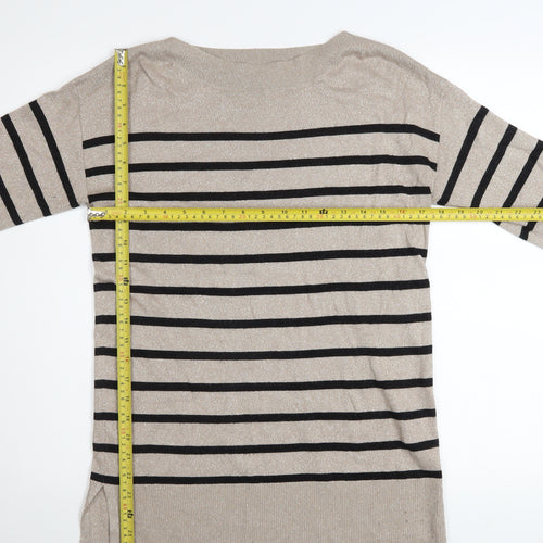 F&F Women’s Beige Striped Boat Neck Long Sleeve Pullover Jumper Size 4