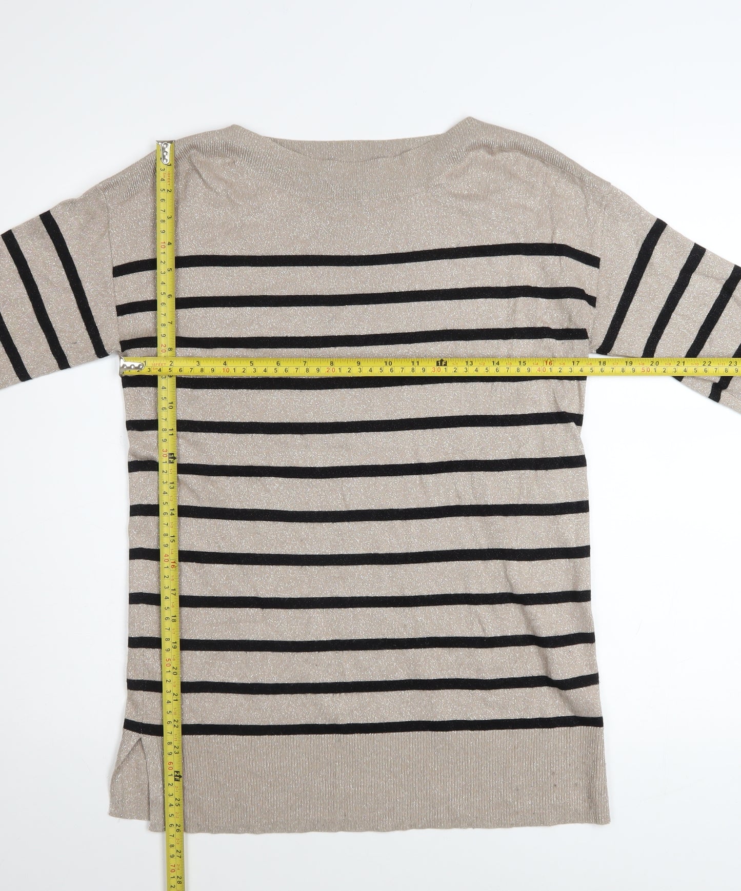 F&F Women’s Beige Striped Boat Neck Long Sleeve Pullover Jumper Size 4