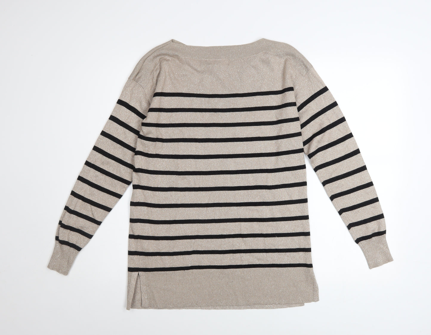 F&F Women’s Beige Striped Boat Neck Long Sleeve Pullover Jumper Size 4